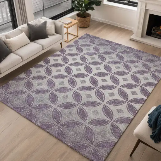 Plum And Ivory Geometric Washable Indoor Outdoor Area Rug Photo 5