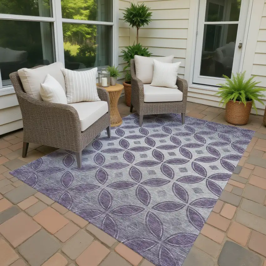 Plum And Ivory Geometric Washable Indoor Outdoor Area Rug Photo 4