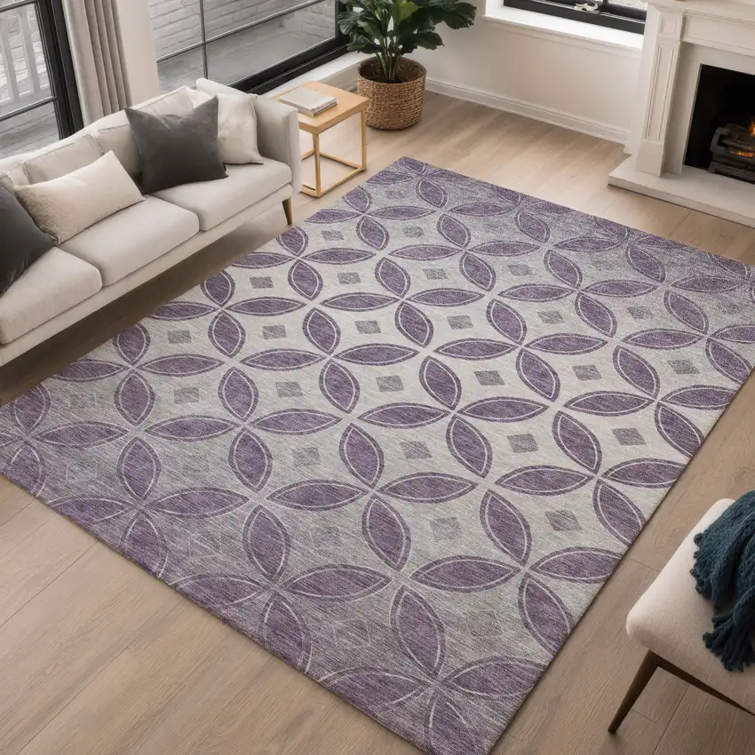 Plum And Ivory Geometric Washable Indoor Outdoor Area Rug Photo 5