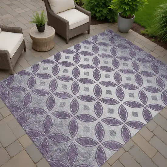 Plum And Ivory Geometric Washable Indoor Outdoor Area Rug Photo 7