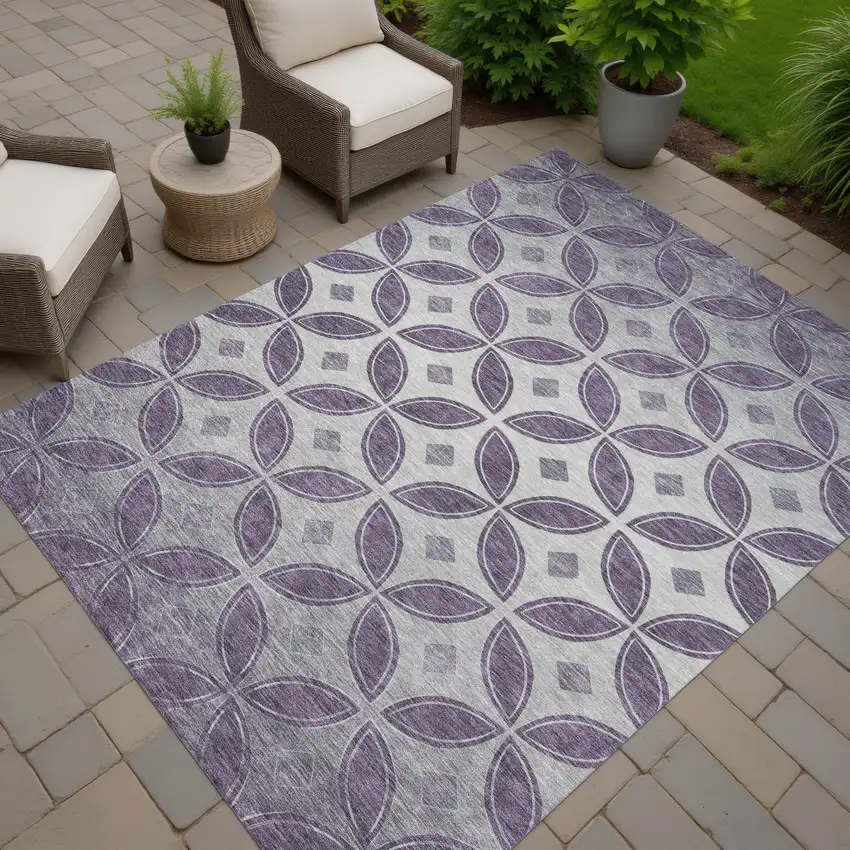 Plum And Ivory Geometric Washable Indoor Outdoor Area Rug Photo 7