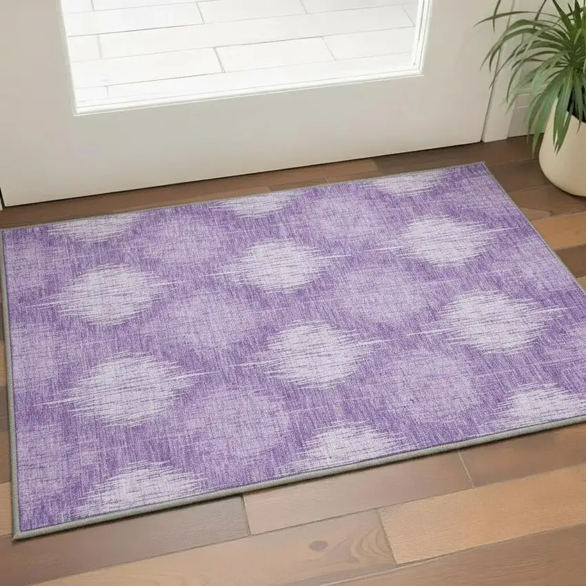 Plum And Ivory Ikat Washable Area Rug With UV Protection Photo 2