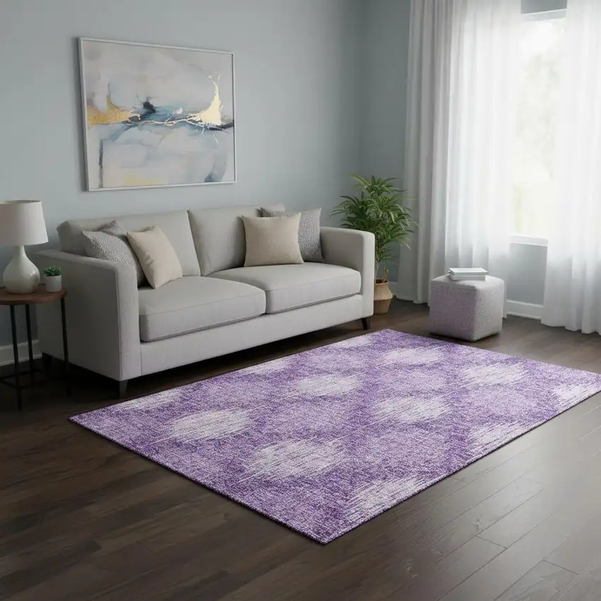 Plum And Ivory Ikat Washable Area Rug With UV Protection Photo 2