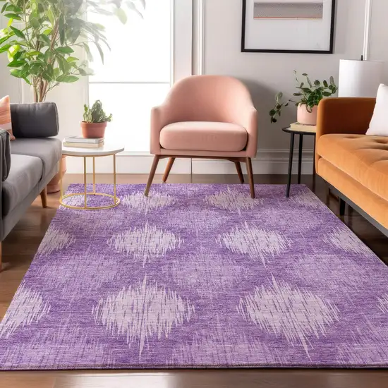 Plum And Ivory Ikat Washable Area Rug With UV Protection Photo 5