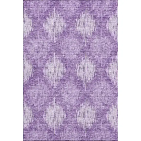 Plum And Ivory Ikat Washable Area Rug With UV Protection Photo 1