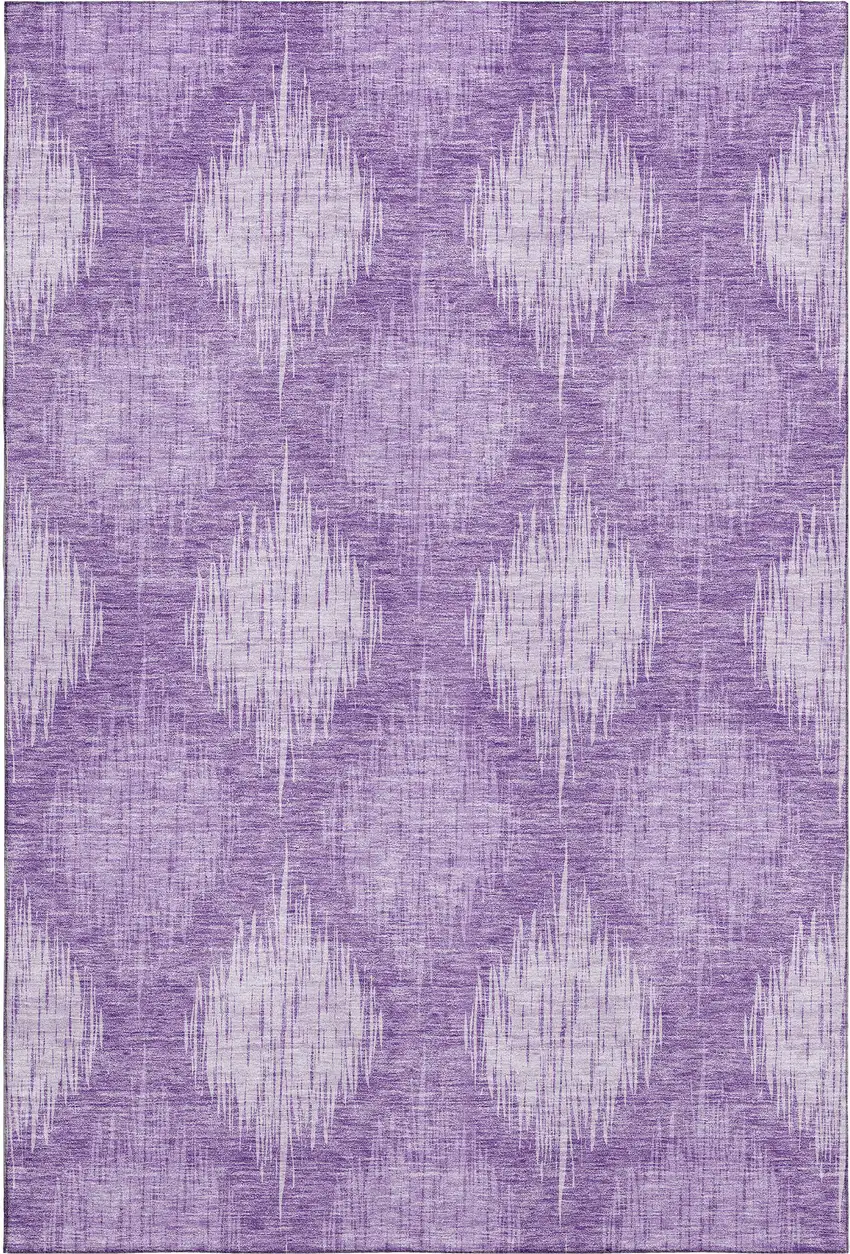 Plum And Ivory Ikat Washable Area Rug With UV Protection Photo 1