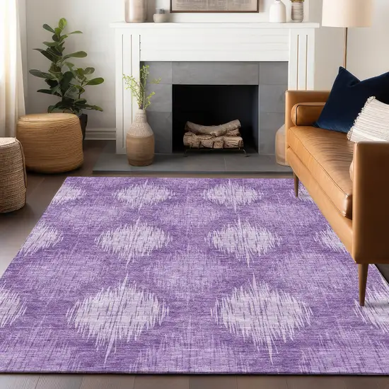 Plum And Ivory Ikat Washable Area Rug With UV Protection Photo 6