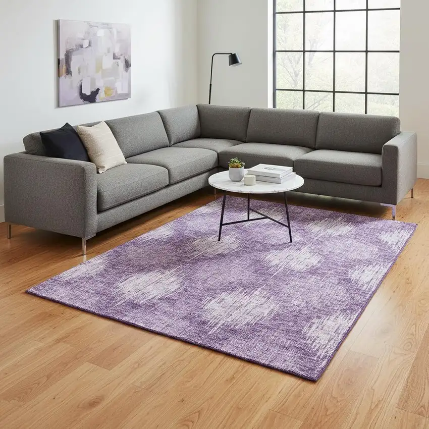 Plum And Ivory Ikat Washable Area Rug With UV Protection Photo 2
