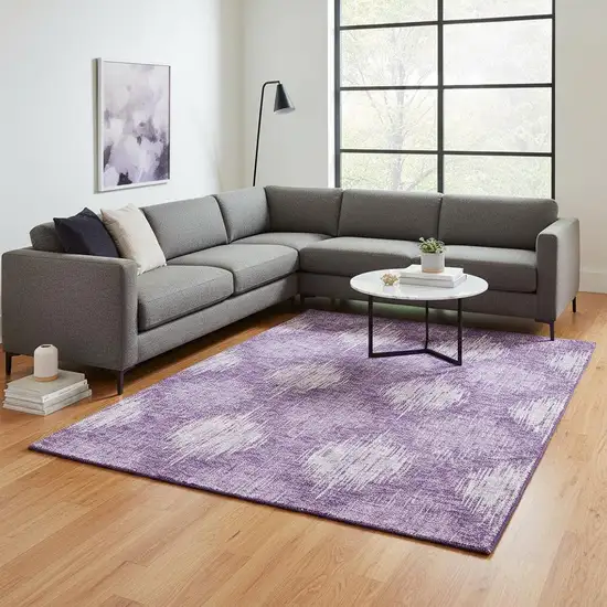 Plum And Ivory Ikat Washable Area Rug With UV Protection Photo 2