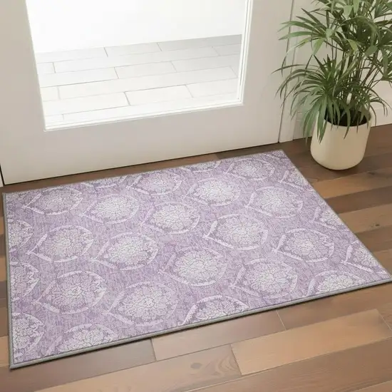 Plum And Ivory Medallion Washable Area Rug With UV Protection Photo 2