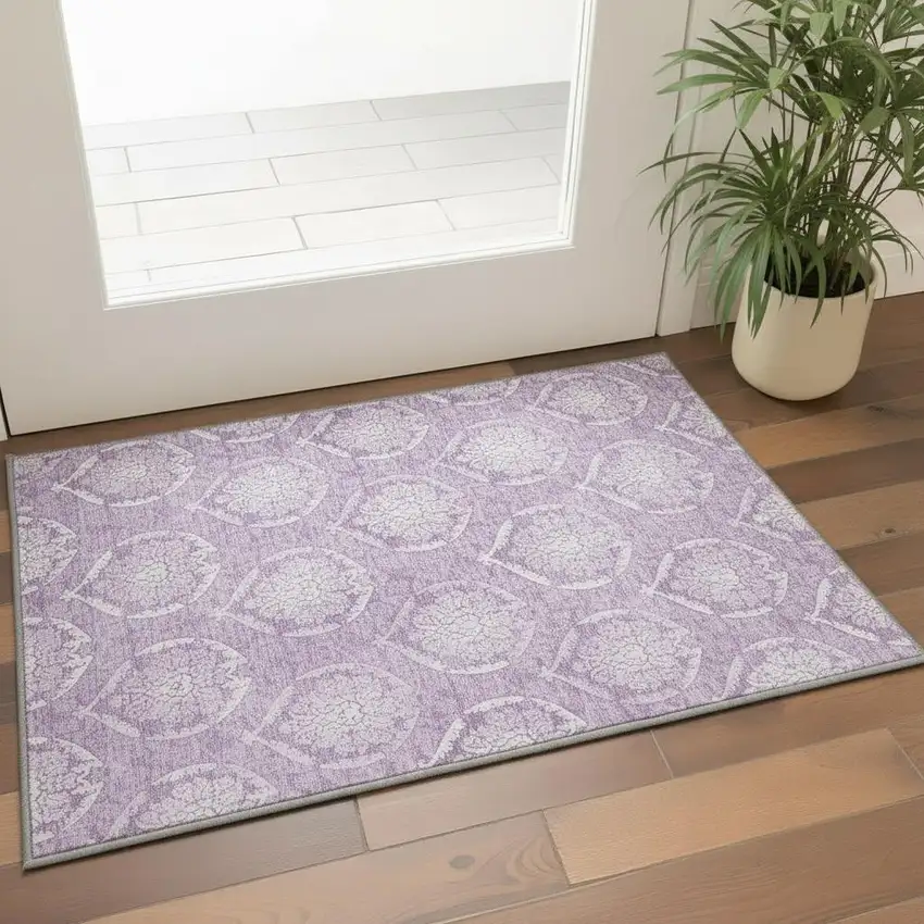 Plum And Ivory Medallion Washable Area Rug With UV Protection Photo 2