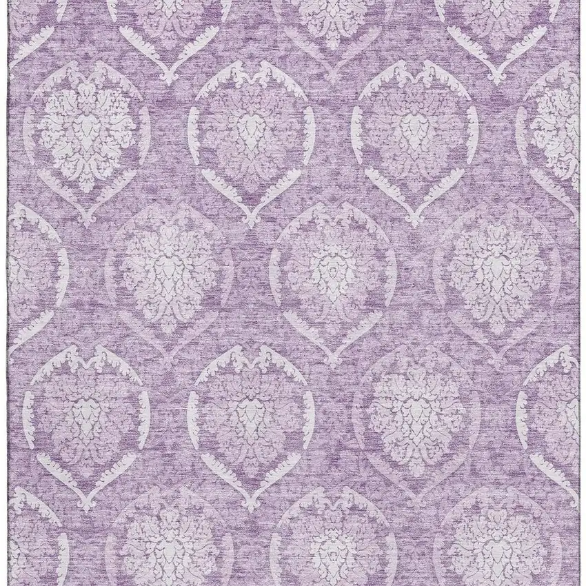 Plum And Ivory Medallion Washable Area Rug With UV Protection Photo 4