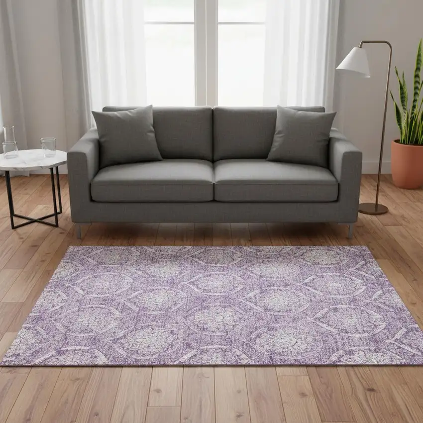Plum And Ivory Medallion Washable Area Rug With UV Protection Photo 2