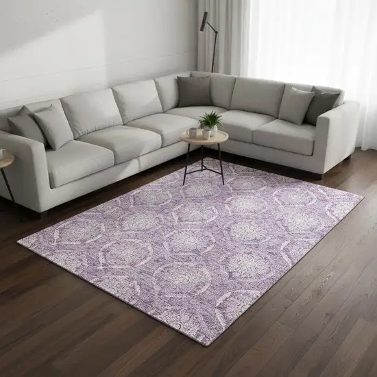 Plum And Ivory Medallion Washable Area Rug With UV Protection Photo 2