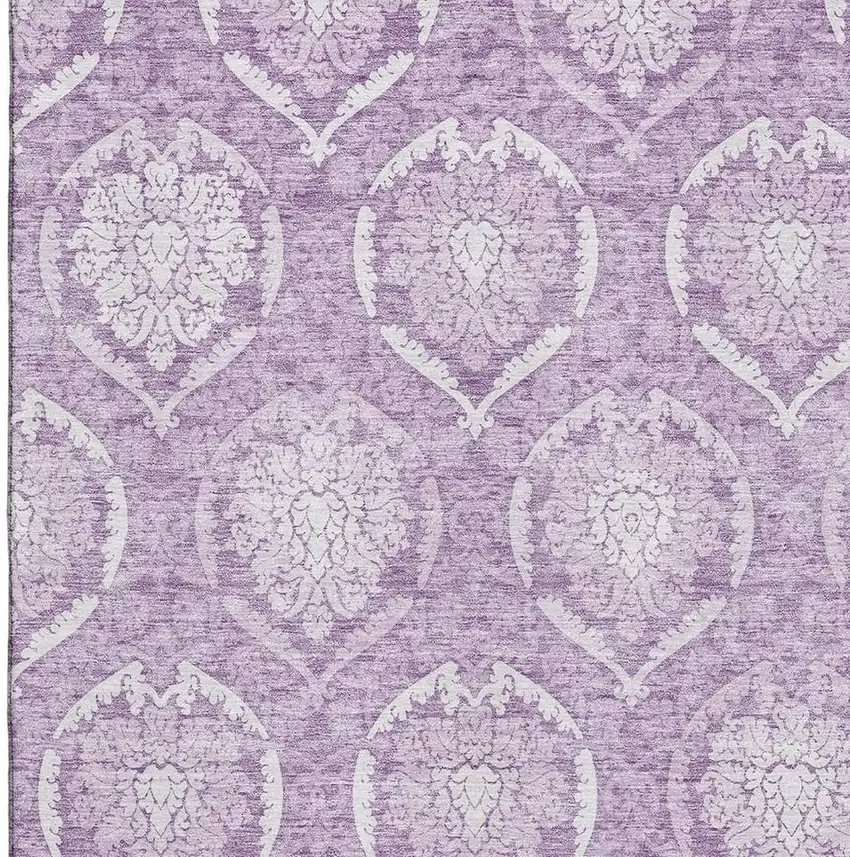 Plum And Ivory Medallion Washable Area Rug With UV Protection Photo 3