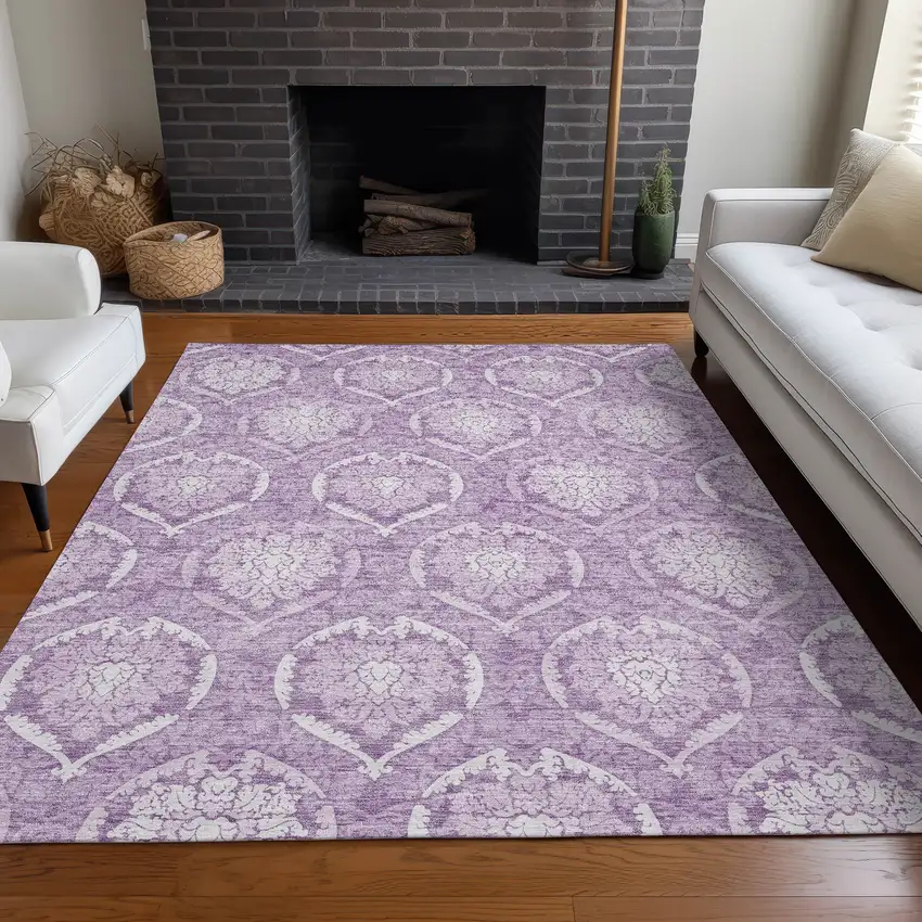 Plum And Ivory Medallion Washable Area Rug With UV Protection Photo 5