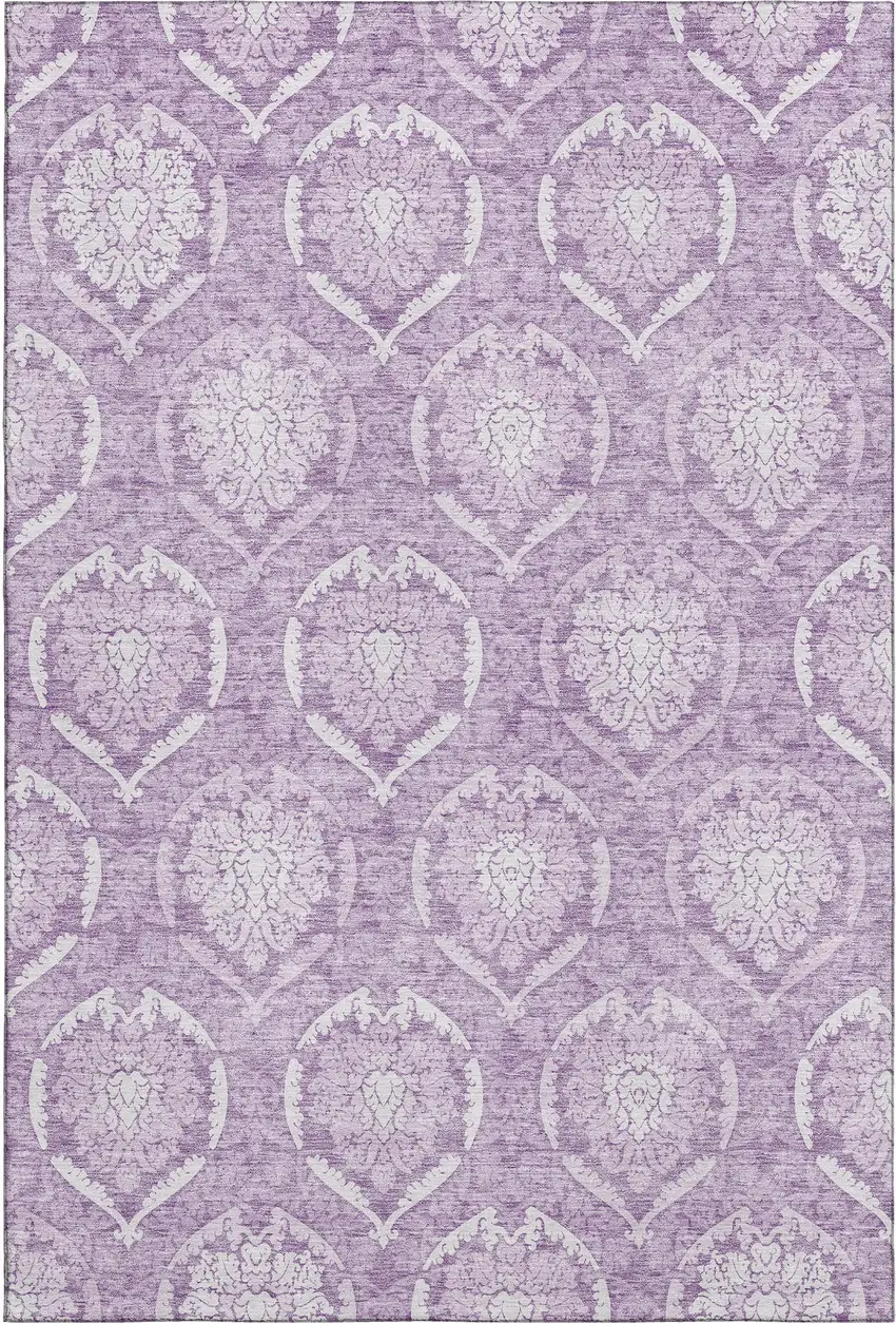 Plum And Ivory Medallion Washable Area Rug With UV Protection Photo 1