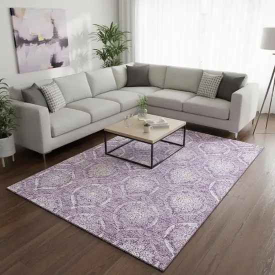 Plum And Ivory Medallion Washable Area Rug With UV Protection Photo 2