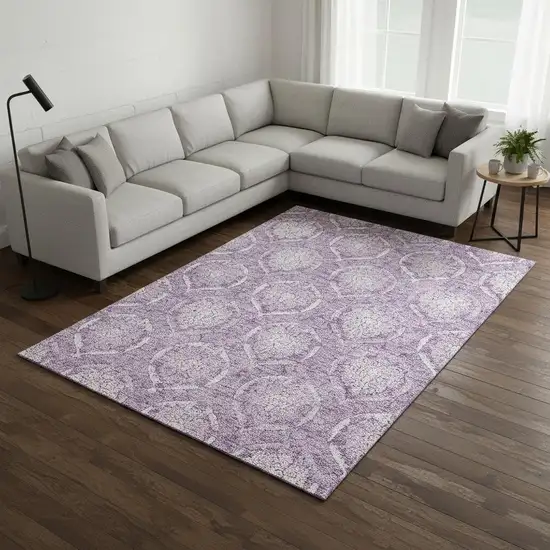 Plum And Ivory Medallion Washable Area Rug With UV Protection Photo 2