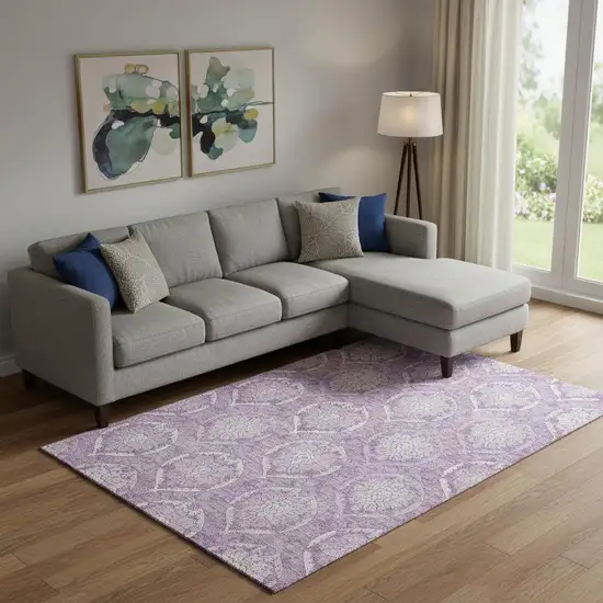 Plum And Ivory Medallion Washable Area Rug With UV Protection Photo 1