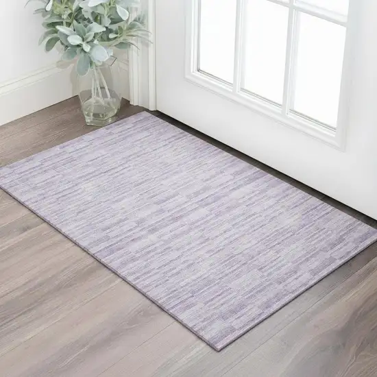 Plum And Ivory Striped Washable Area Rug With UV Protection Photo 1