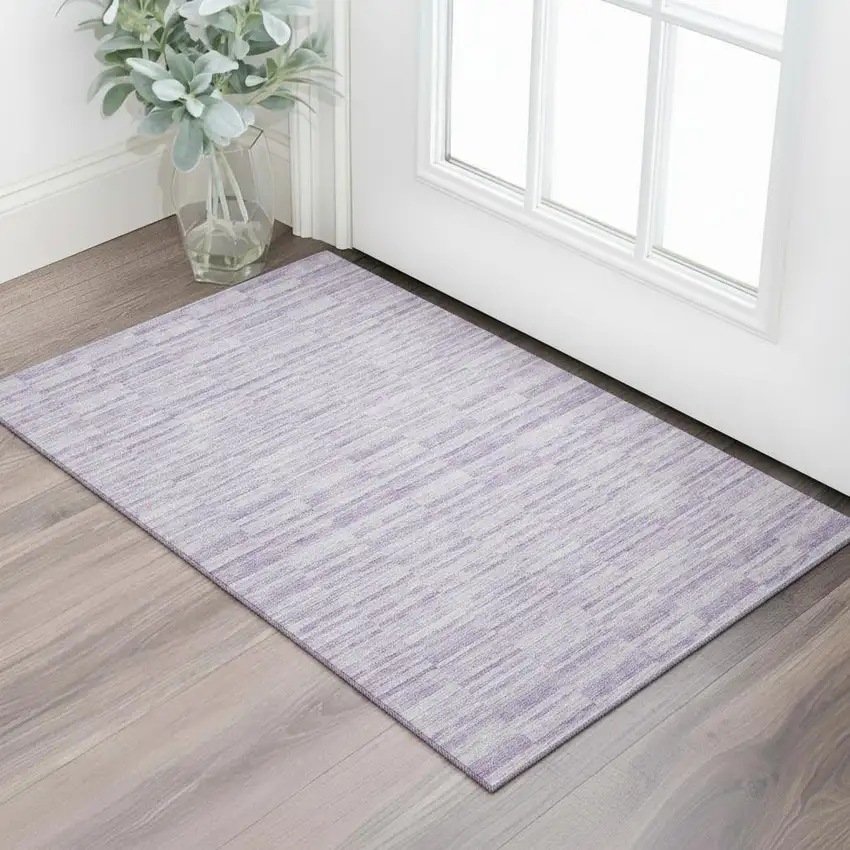Plum And Ivory Striped Washable Area Rug With UV Protection Photo 1