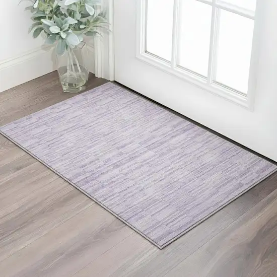 Plum And Ivory Striped Washable Area Rug With UV Protection Photo 2