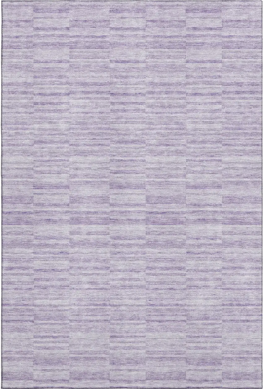 Plum And Ivory Striped Washable Area Rug With UV Protection Photo 1