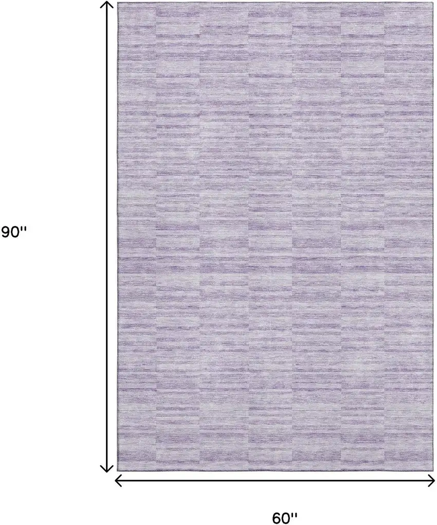 Plum And Ivory Striped Washable Area Rug With UV Protection Photo 3