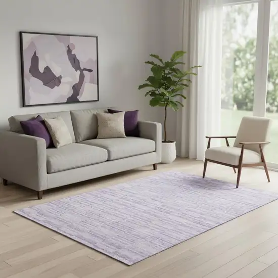 Plum And Ivory Striped Washable Area Rug With UV Protection Photo 1