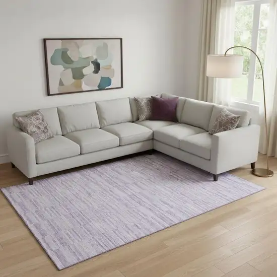 Plum And Ivory Striped Washable Area Rug With UV Protection Photo 1