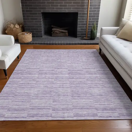 Plum And Ivory Striped Washable Area Rug With UV Protection Photo 5