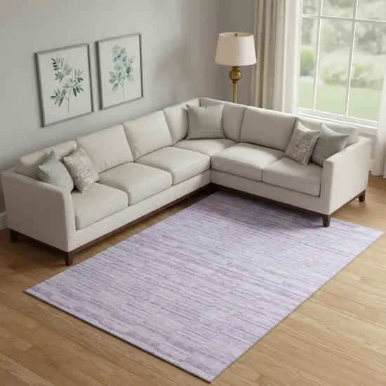 Plum And Ivory Striped Washable Area Rug With UV Protection Photo 1