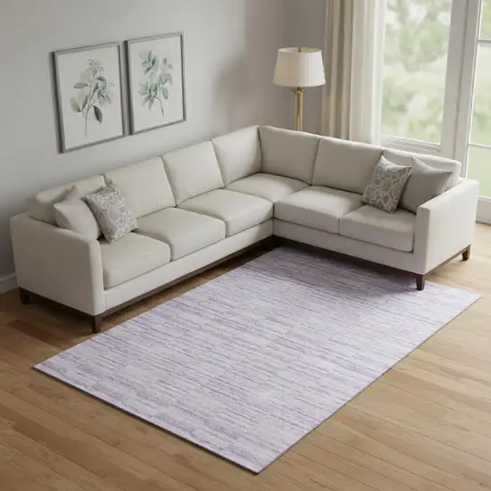 Plum And Ivory Striped Washable Area Rug With UV Protection Photo 1