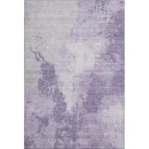 Photo of Plum And Lavender Abstract Washable Area Rug With UV Protection
