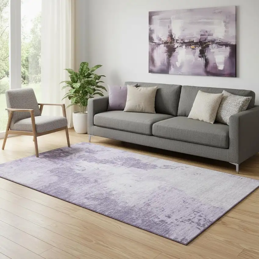 Plum And Lavender Abstract Washable Area Rug With UV Protection Photo 2