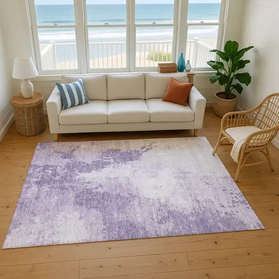 Plum And Lavender Abstract Washable Area Rug With UV Protection Photo 5