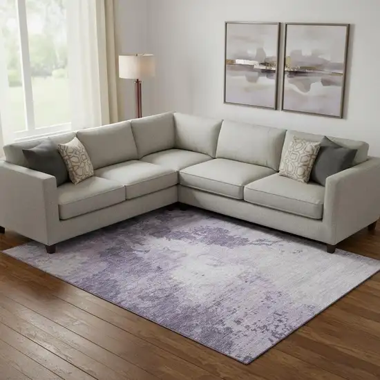 Plum And Lavender Abstract Washable Area Rug With UV Protection Photo 2