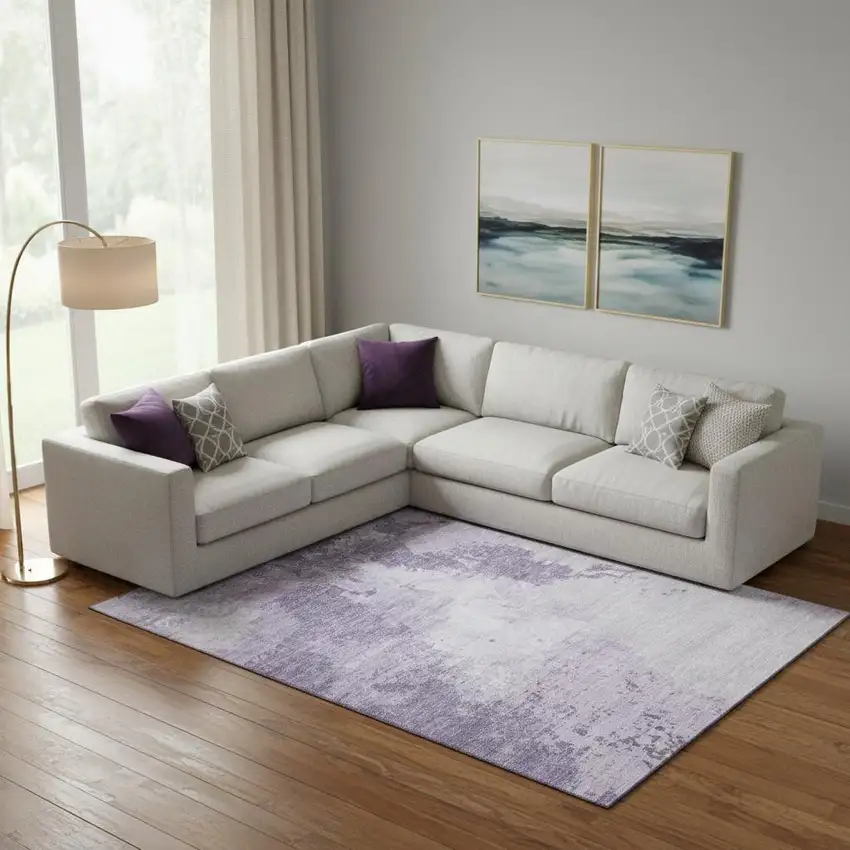 Plum And Lavender Abstract Washable Area Rug With UV Protection Photo 2