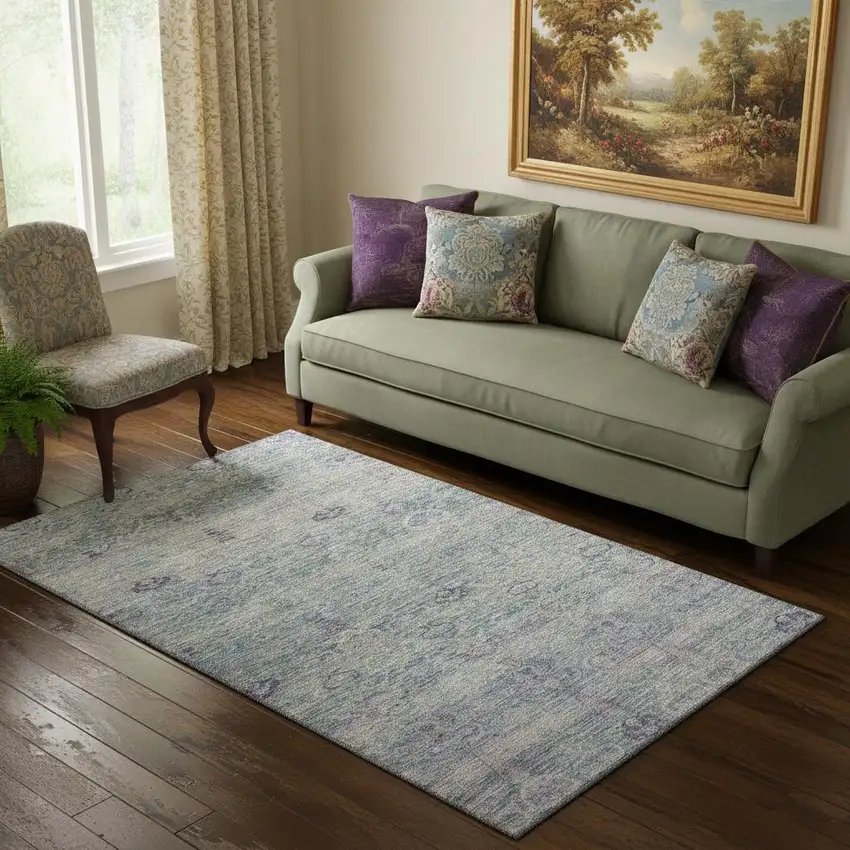 Plum And Lavender Abstract Washable Area Rug With UV Protection Photo 2