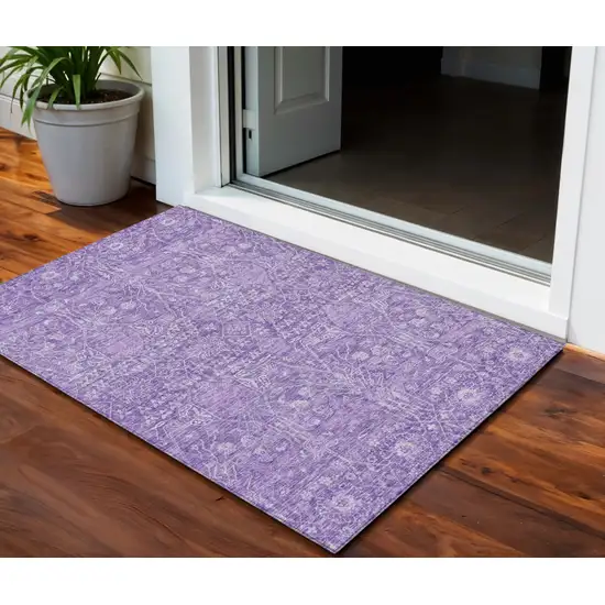 Plum And Lavender Floral Washable Indoor Outdoor Area Rug Photo 1