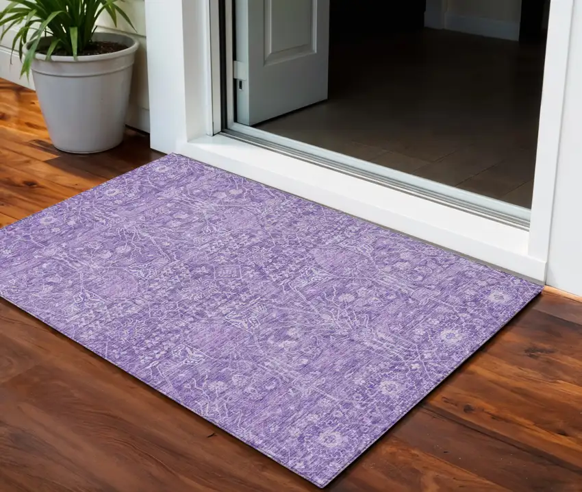 Plum And Lavender Floral Washable Indoor Outdoor Area Rug Photo 1