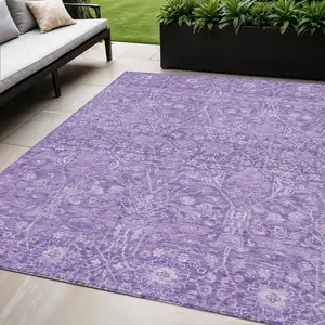 Photo of Plum And Lavender Floral Washable Indoor Outdoor Area Rug