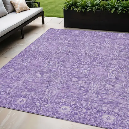 Plum And Lavender Floral Washable Indoor Outdoor Area Rug Photo 1