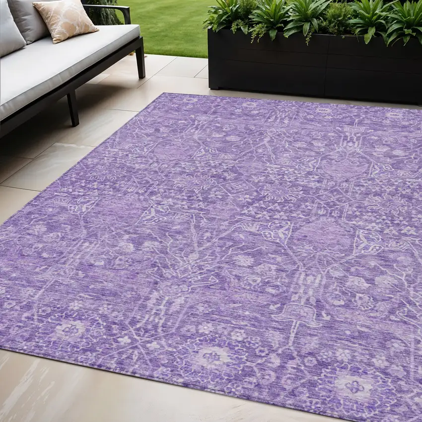 Plum And Lavender Floral Washable Indoor Outdoor Area Rug Photo 1