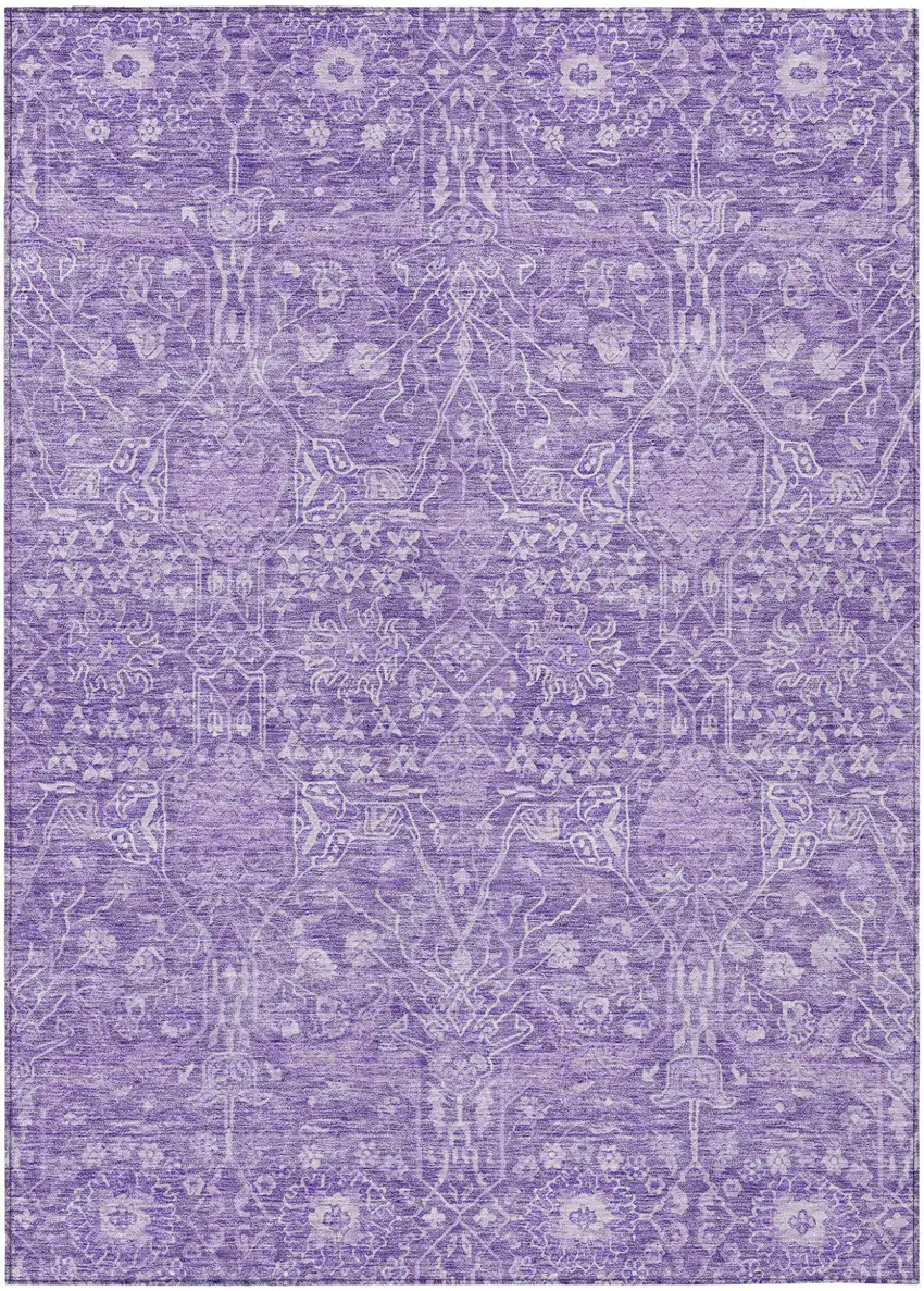 Plum And Lavender Floral Washable Indoor Outdoor Area Rug Photo 2
