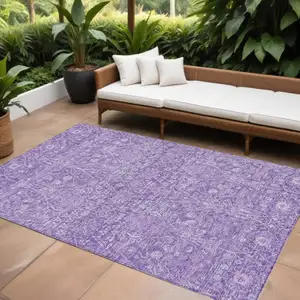 Photo of Plum And Lavender Floral Washable Indoor Outdoor Area Rug