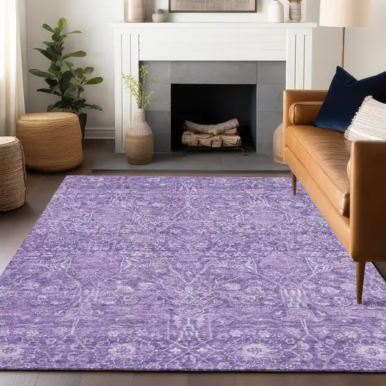 Plum And Lavender Floral Washable Indoor Outdoor Area Rug Photo 8