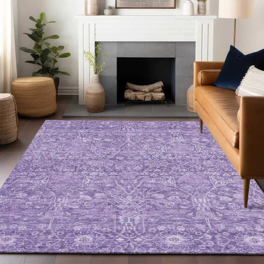 Plum And Lavender Floral Washable Indoor Outdoor Area Rug Photo 8