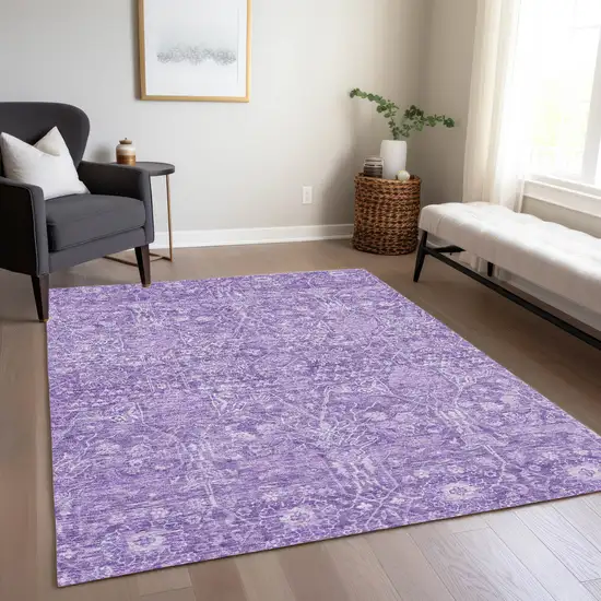 Plum And Lavender Floral Washable Indoor Outdoor Area Rug Photo 9